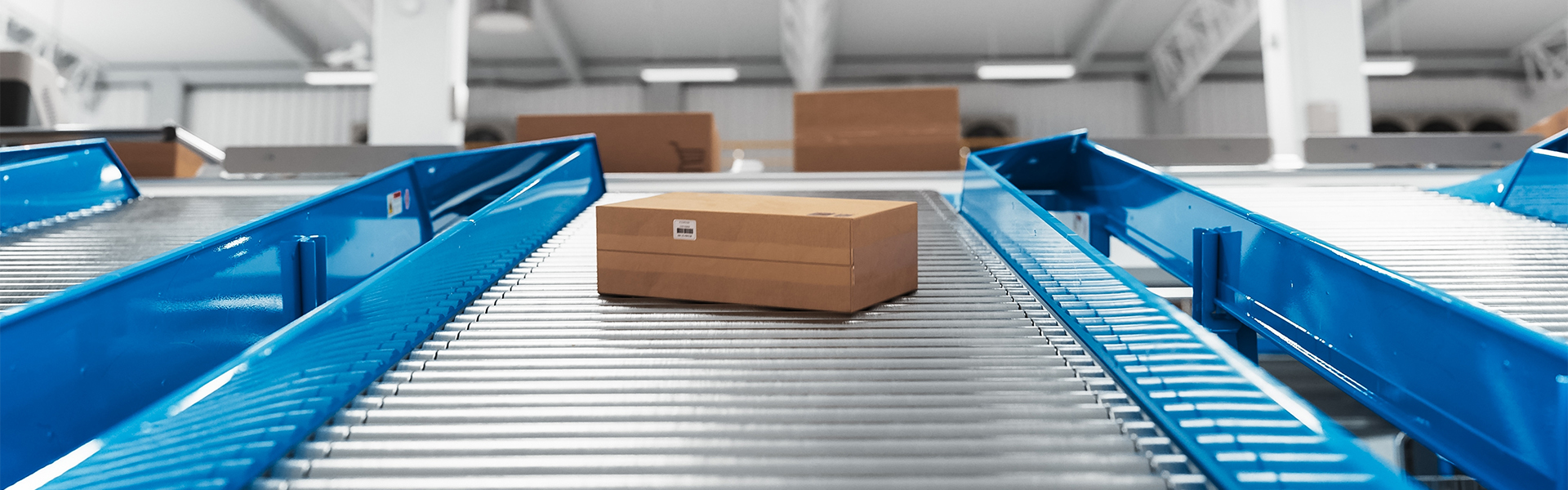 Automated roller conveyor system transporting cartons in a packaging facility