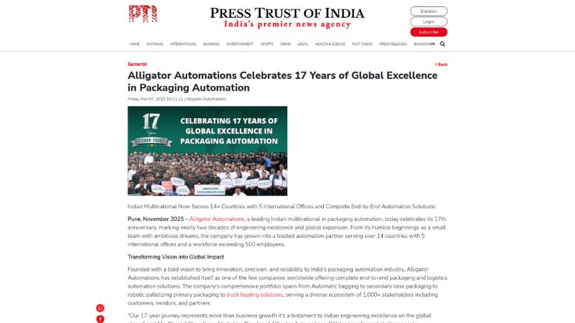 Alligator Automations Celebrates Milestone Anniversary, Transforming Global Packaging Automation