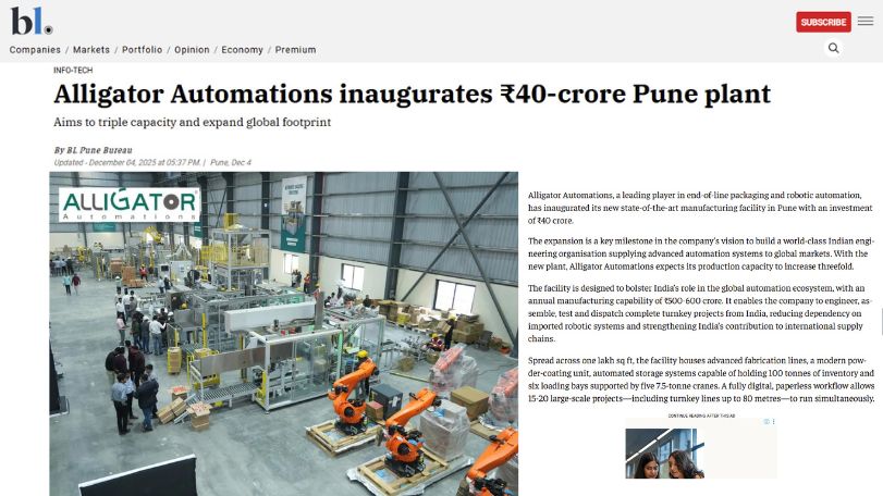 Alligator Automations Opens ₹400 Million Pune Plant to Triple Capacity | The HinduBusinessLine