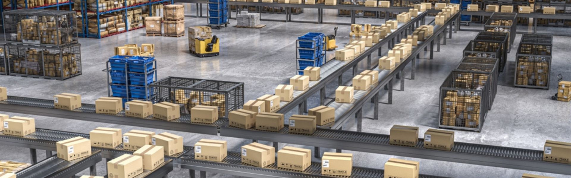 smart conveyor system moving cartons in a modern intralogistics warehouse