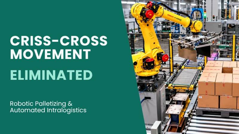 Robotic palletizing and automated intralogistics to eliminate criss-cross forklift movement in manufacturing plants